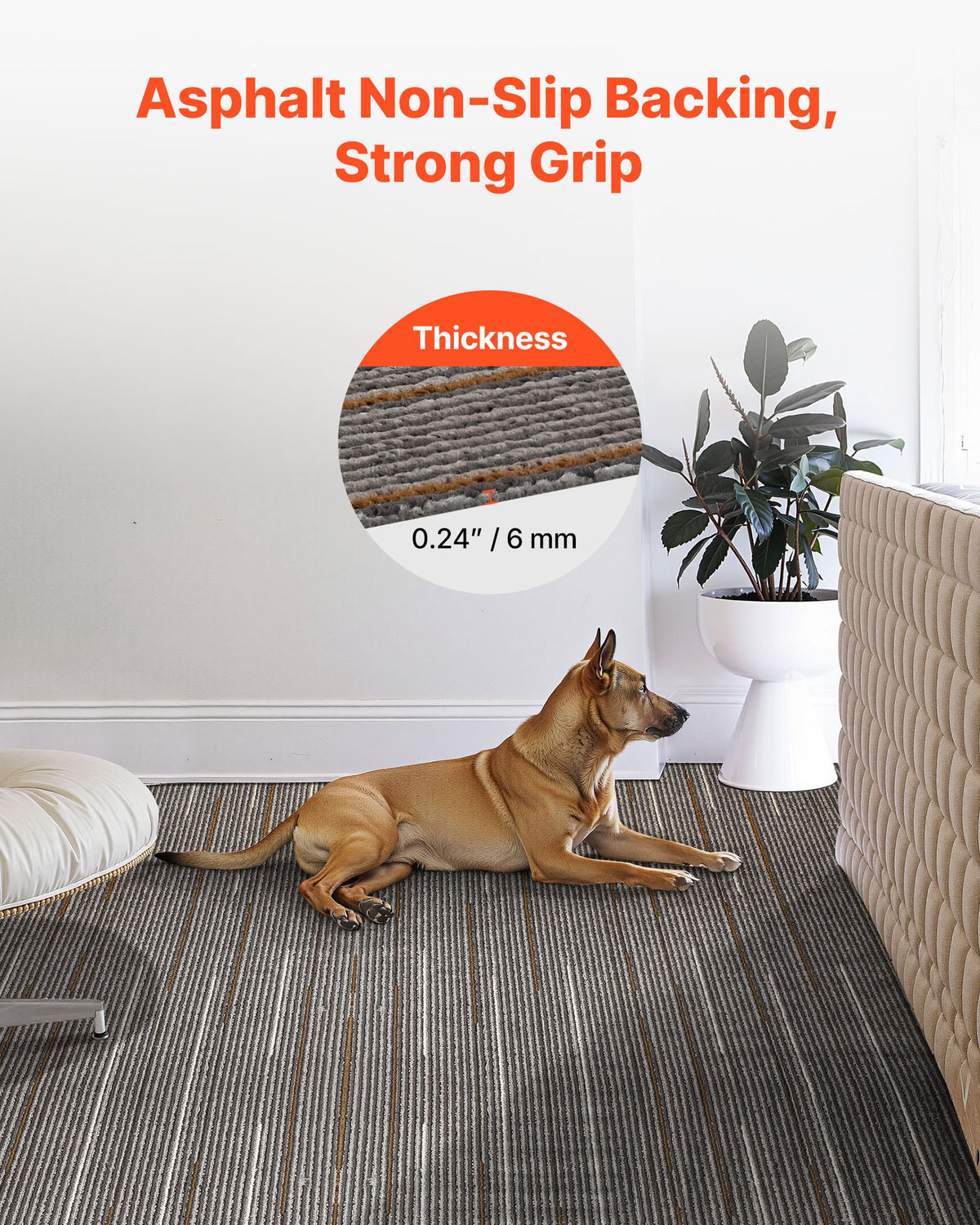 Carpet Tiles Reusable 610x610 mm, 24 PCS Modular Carpet Square Rug, Commercial Floor Soft Padded for Seamless V952-KCXFKDT2424IF0ZX7001V0