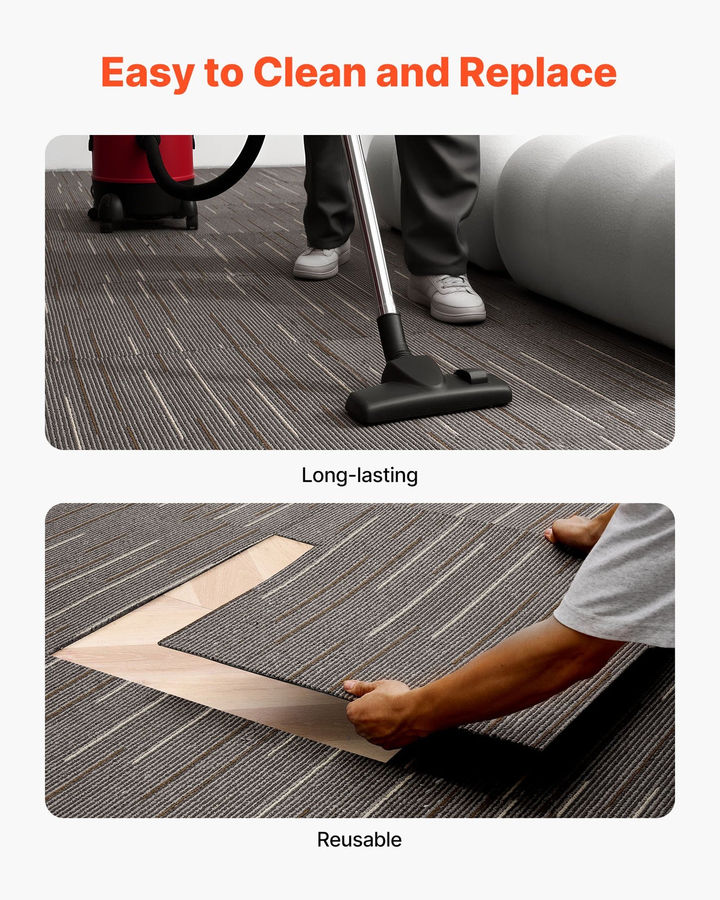 Carpet Tiles Reusable 610x610 mm, 24 PCS Modular Carpet Square Rug, Commercial Floor Soft Padded for Seamless V952-KCXFKDT2424IF0ZX7001V0