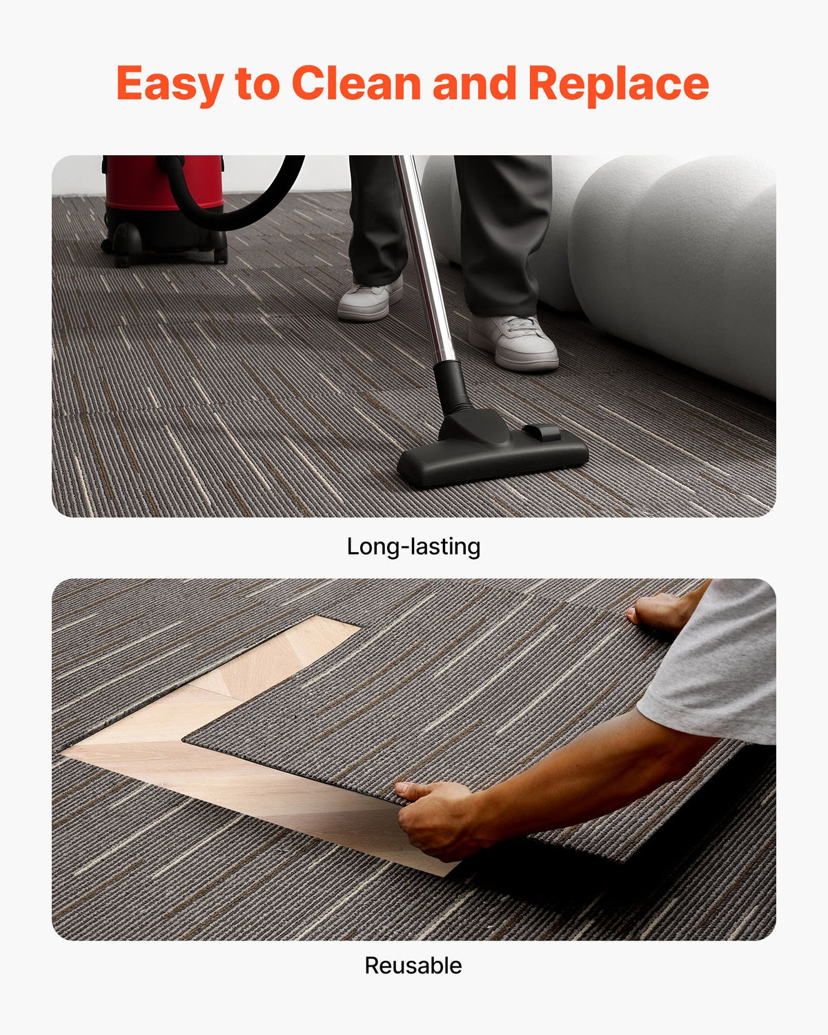 Carpet Tiles Reusable 610x610 mm, 24 PCS Modular Carpet Square Rug, Commercial Floor Soft Padded for Seamless V952-KCXFKDT2424IF0ZX7001V0