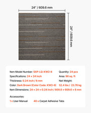 Carpet Tiles Reusable 610x610 mm, 24 PCS Modular Carpet Square Rug, Commercial Floor Soft Padded for Seamless V952-KCXFKDT2424IF0ZX7001V0