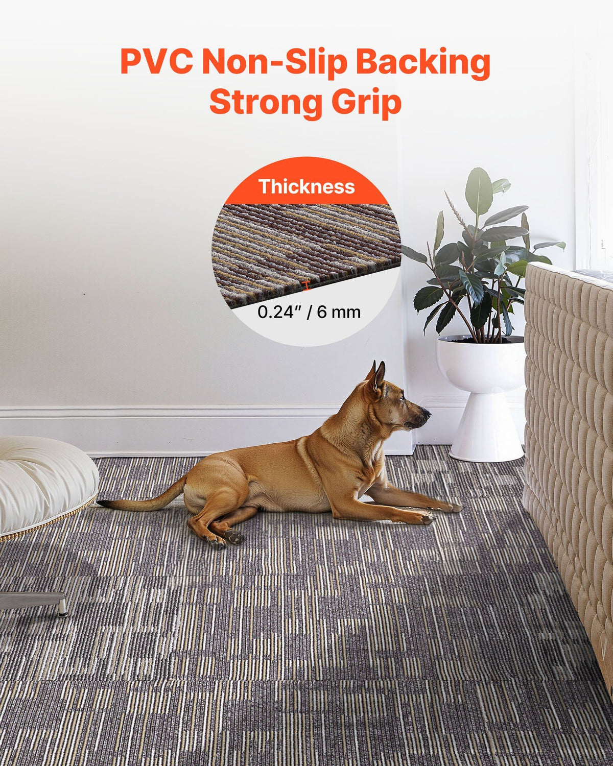Carpet Tiles Reusable 610x610 mm, 24 PCS Modular Carpet Square Rug, Commercial Floor Soft Padded for Seamless V952-KCXFKDT2424IJ3ENO001V0