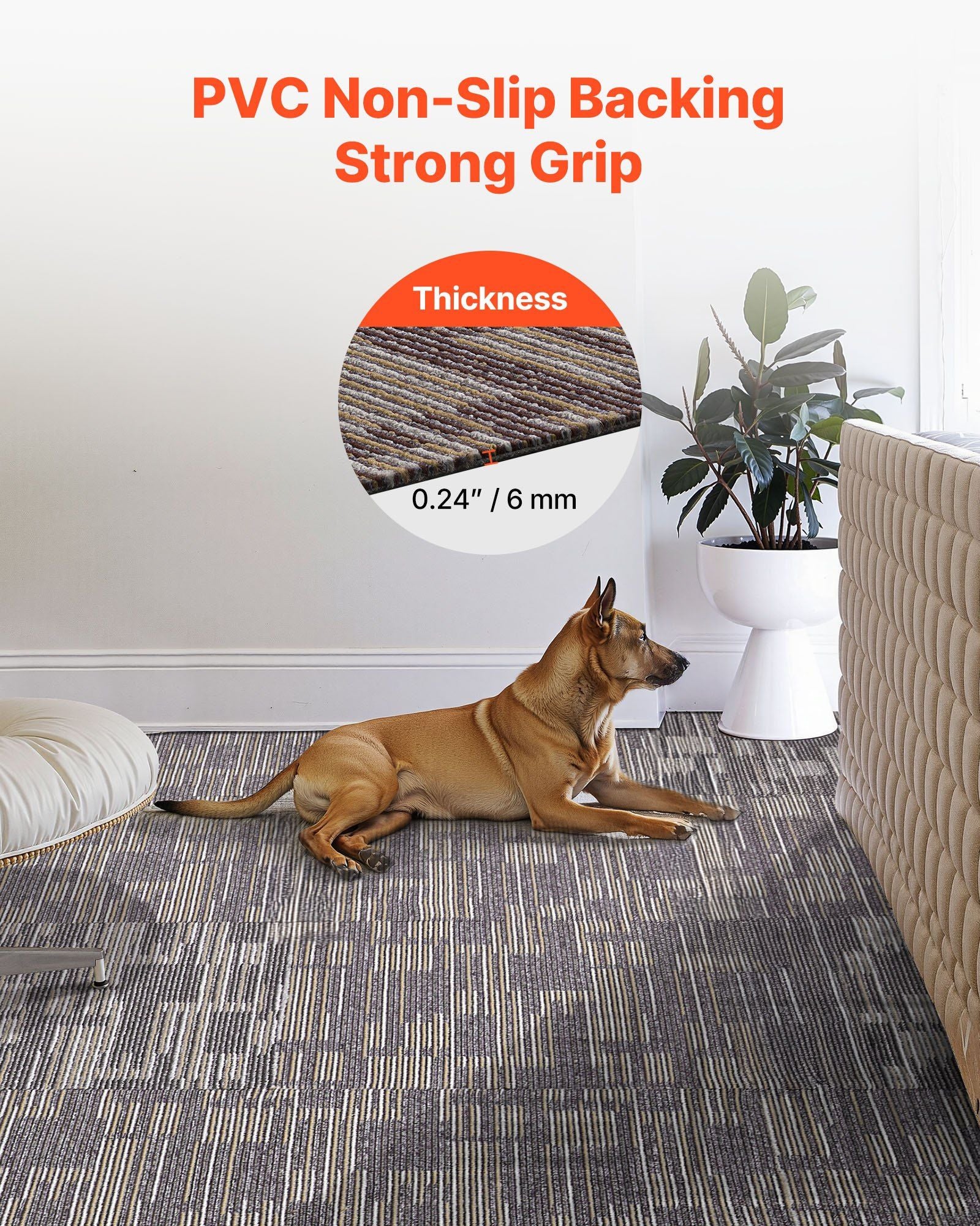 Carpet Tiles Reusable 610x610 mm, 24 PCS Modular Carpet Square Rug, Commercial Floor Soft Padded for Seamless V952-KCXFKDT2424IJ3ENO001V0