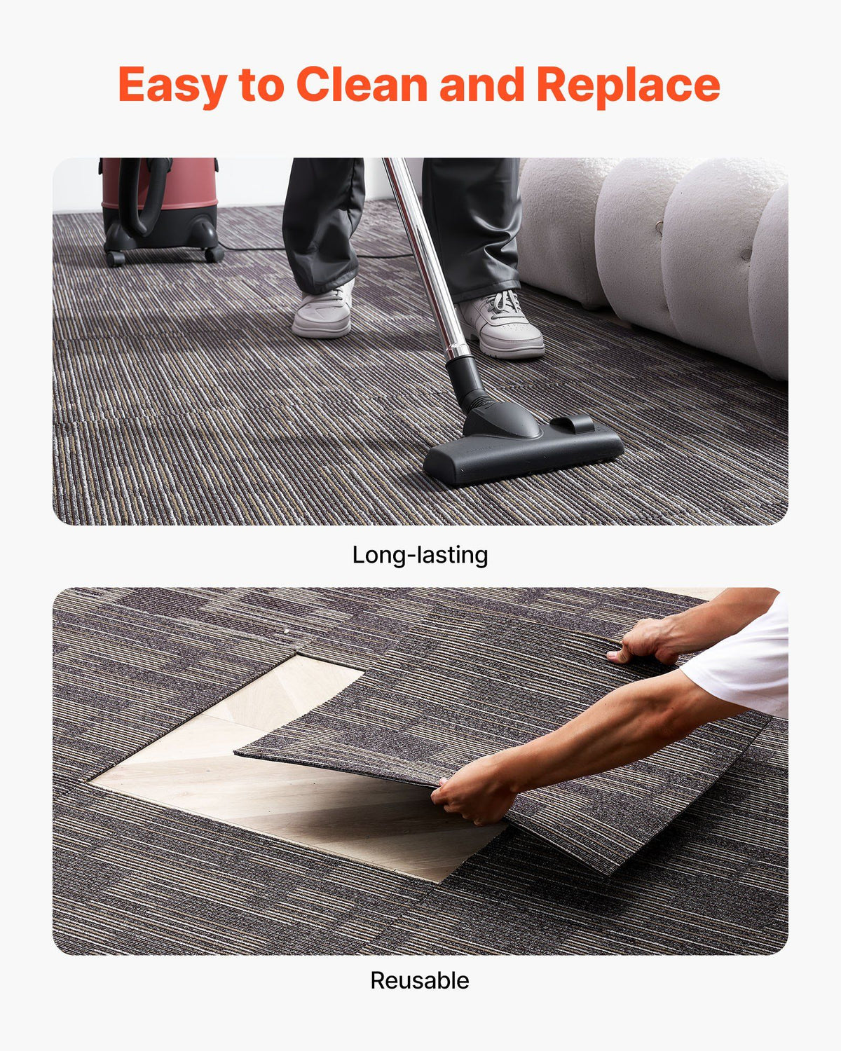 Carpet Tiles Reusable 610x610 mm, 24 PCS Modular Carpet Square Rug, Commercial Floor Soft Padded for Seamless V952-KCXFKDT2424IJ3ENO001V0