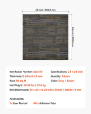Carpet Tiles Reusable 610x610 mm, 24 PCS Modular Carpet Square Rug, Commercial Floor Soft Padded for Seamless V952-KCXFKDT2424IJ3ENO001V0