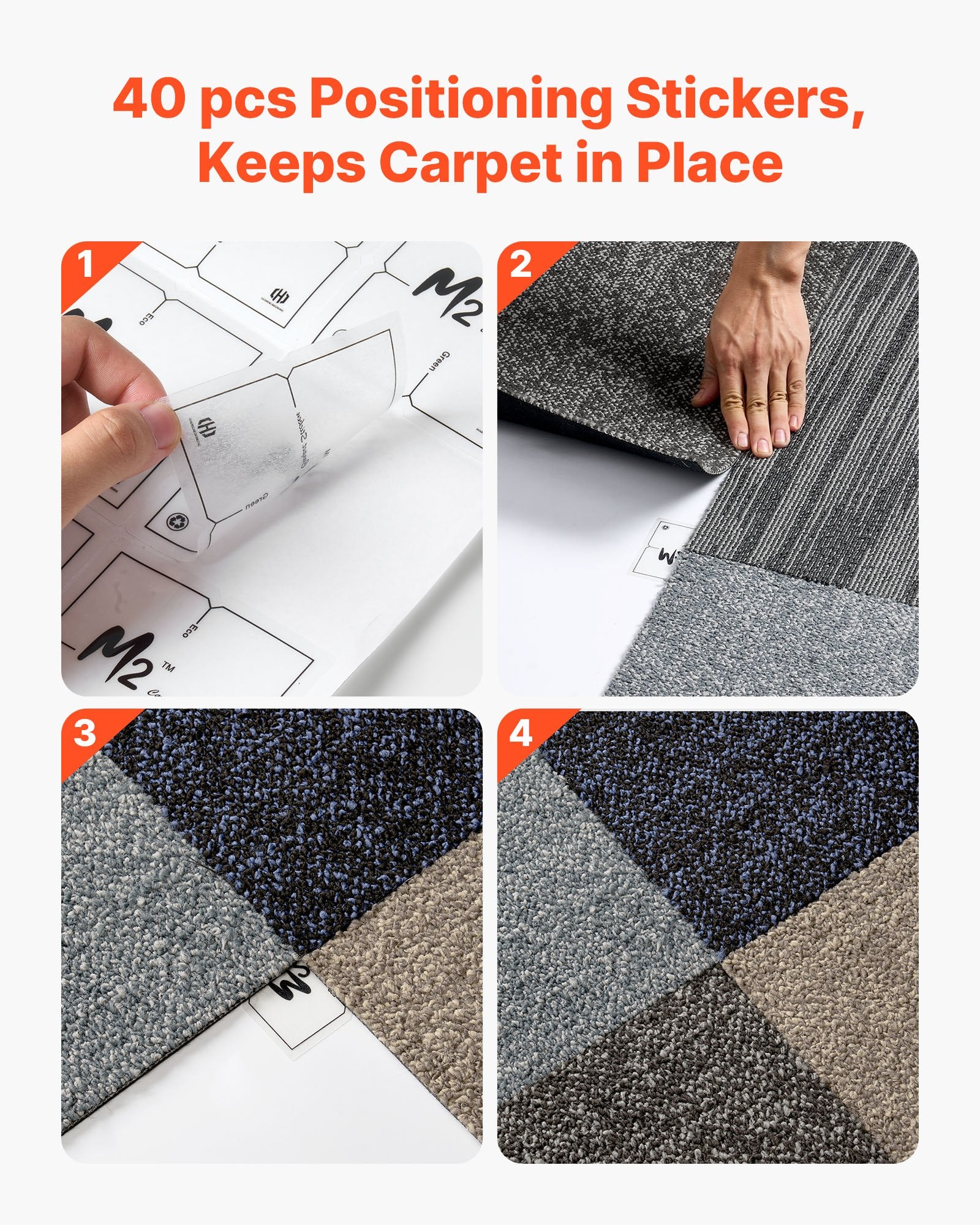 Carpet Tiles Reusable 508 x 508 mm, 24 PCS Modular Carpet Square Rug, Commercial Floor Soft Padded for V952-KCXFKDT2424IJUMHI001V0