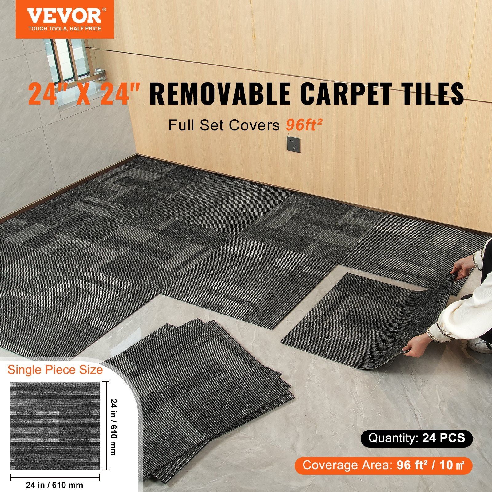 Carpet Tiles Reusable, 24"x 24"Carpet Squares With Padding Attached, Soft Padded Carpet Tiles, Easy Install V952-KCXFKDT2424YHLIXBV0