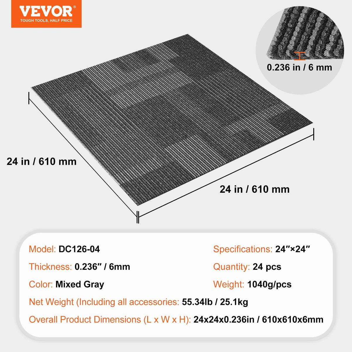 Carpet Tiles Reusable, 24"x 24"Carpet Squares With Padding Attached, Soft Padded Carpet Tiles, Easy Install V952-KCXFKDT2424YHLIXBV0