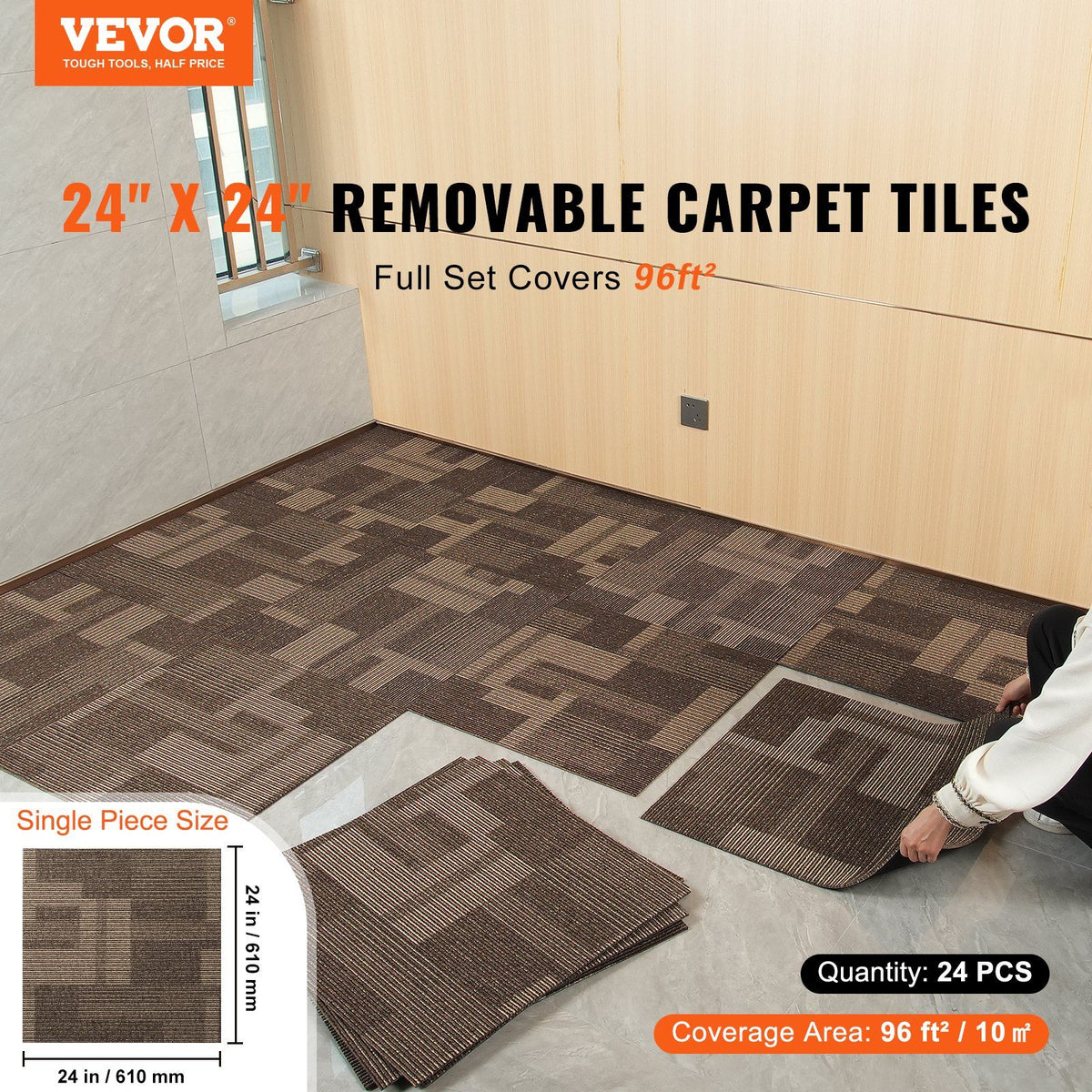 Carpet Tiles Reusable, 24"x 24"Carpet Squares With Padding Attached, Soft Padded Carpet Tiles, Easy Install V952-KCXFKDT2424YO1I6PV0