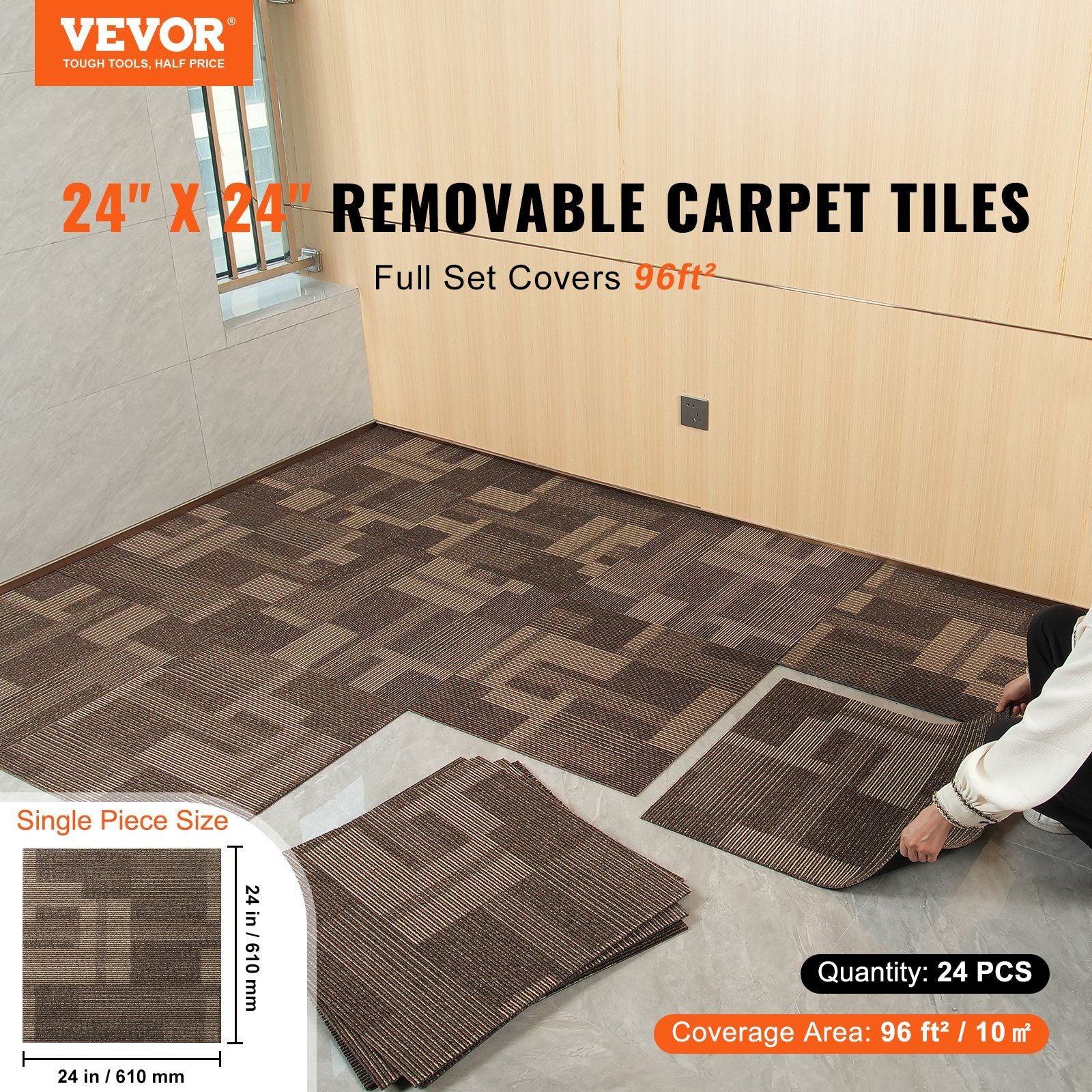 Carpet Tiles Reusable, 24"x 24"Carpet Squares With Padding Attached, Soft Padded Carpet Tiles, Easy Install V952-KCXFKDT2424YO1I6PV0