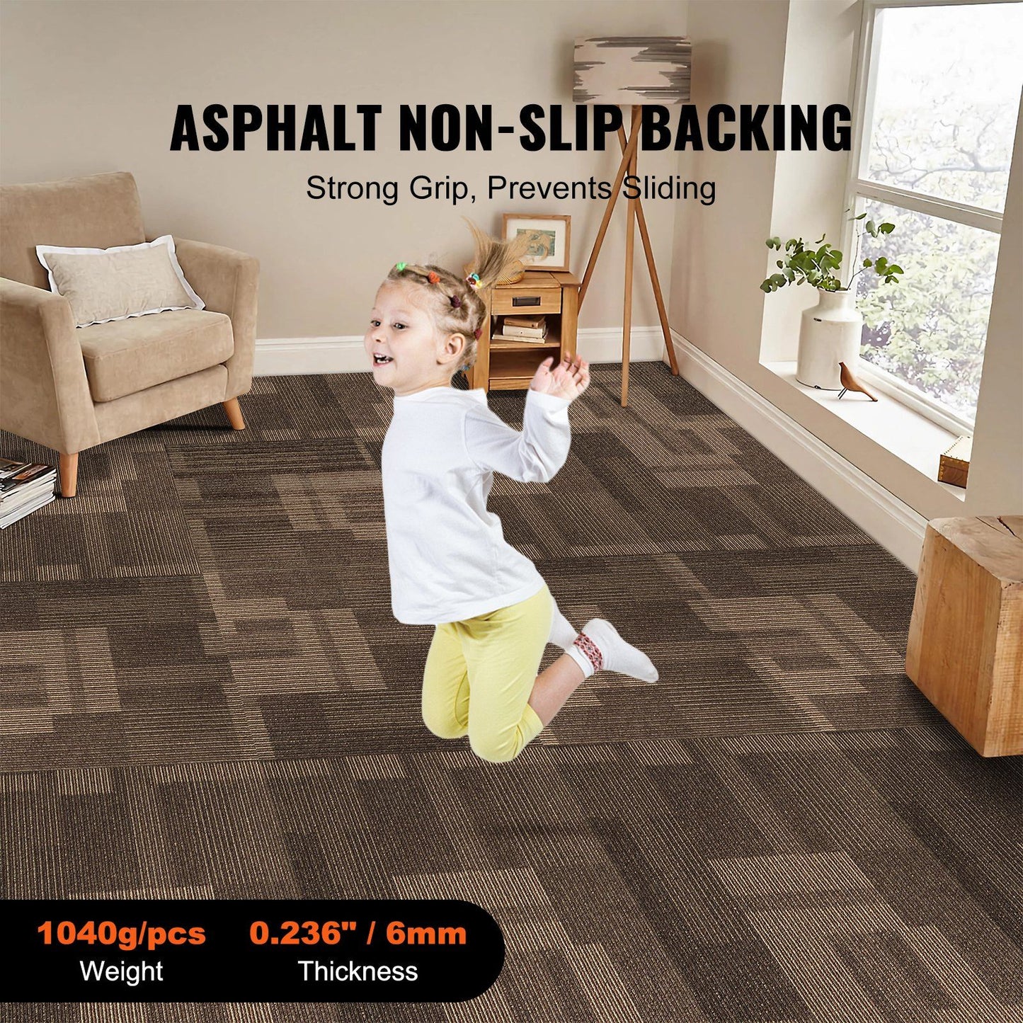 Carpet Tiles Reusable, 24"x 24"Carpet Squares With Padding Attached, Soft Padded Carpet Tiles, Easy Install V952-KCXFKDT2424YO1I6PV0