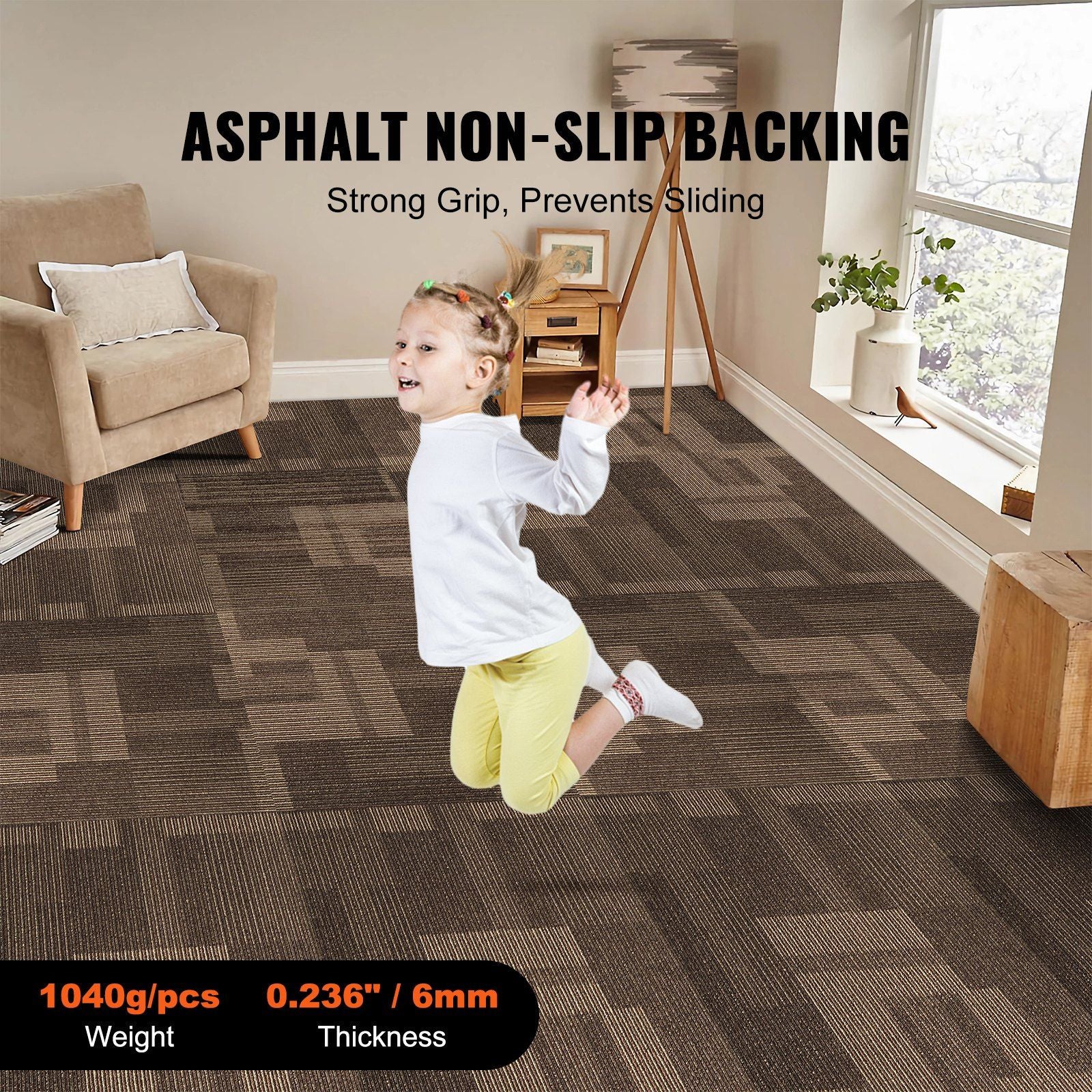 Carpet Tiles Reusable, 24"x 24"Carpet Squares With Padding Attached, Soft Padded Carpet Tiles, Easy Install V952-KCXFKDT2424YO1I6PV0