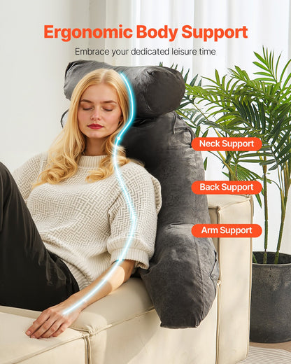 Reading Pillow, Large Bed Pillow with Removable Headrest, Back Pillow with 3 Pockets, Shredded Memory Foam V952-KCXYDZHS0000OIZHF001V0