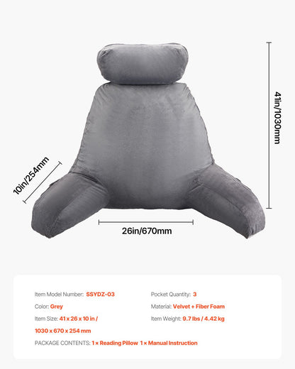 Reading Pillow, Large Bed Pillow with Removable Headrest, Back Pillow with 3 Pockets, Shredded Memory Foam V952-KCXYDZHS0000OIZHF001V0