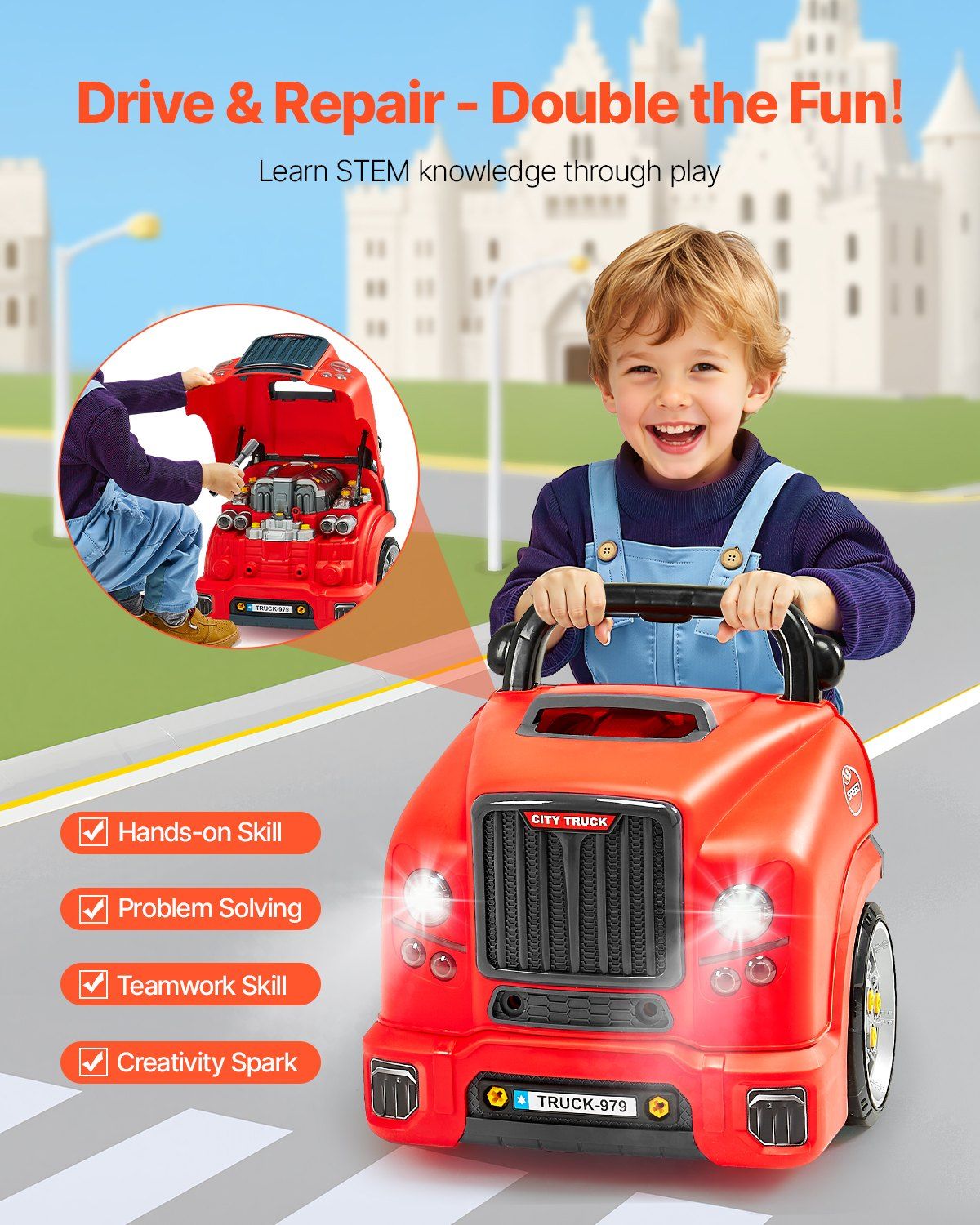 Engine Toy, 60 Pieces, Kids Mechanic Car Repair Set with Removable Parts, Lights and Sounds, Steering Wheel V952-KCYQWJHSKCZXMUPE2001V9