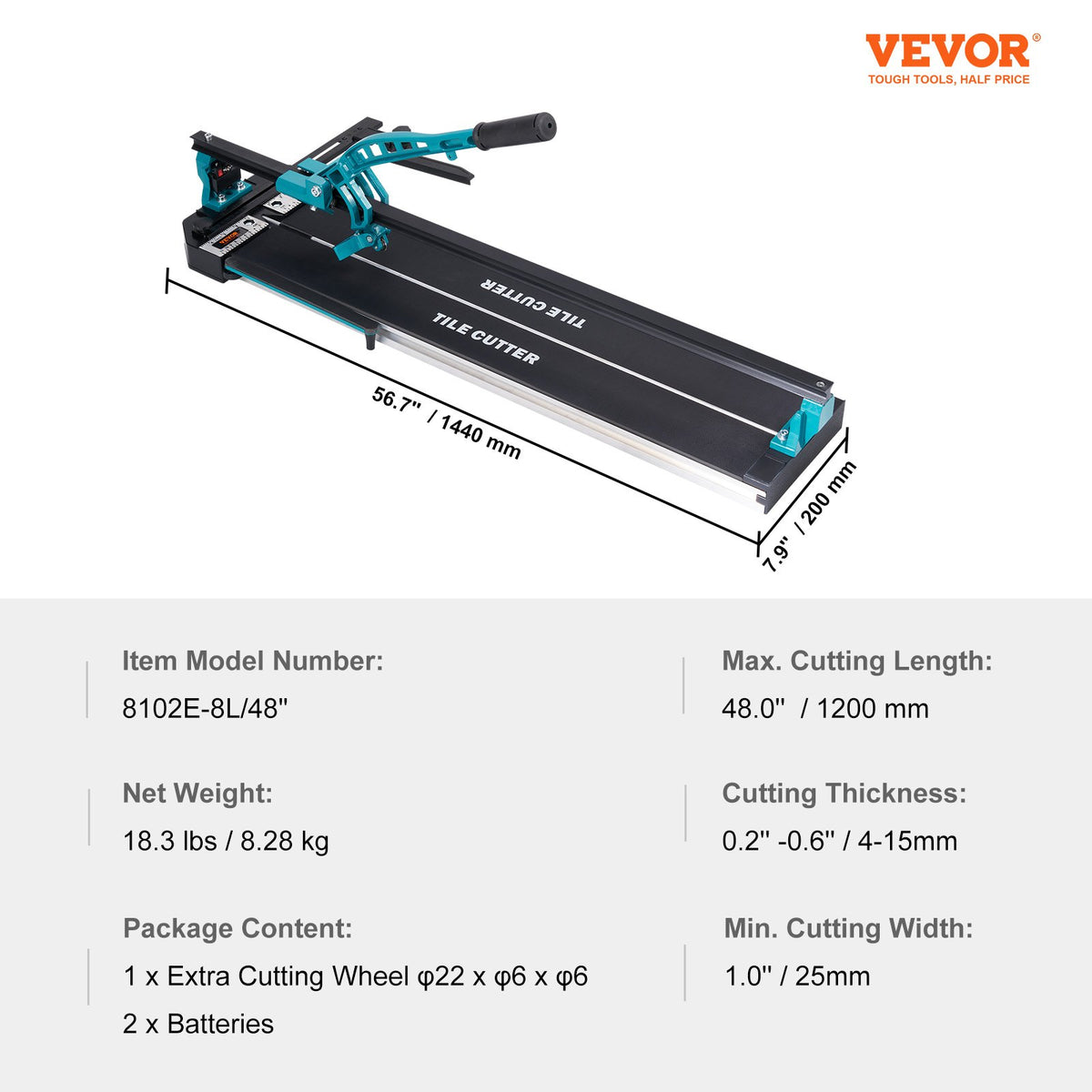 Manual Tile Cutter, 1200mm, Porcelain Ceramic Tile Cutter with Tungsten Carbide Cutting Wheel, Infrared V952-KCZQGJMDDIY12IXM7V0