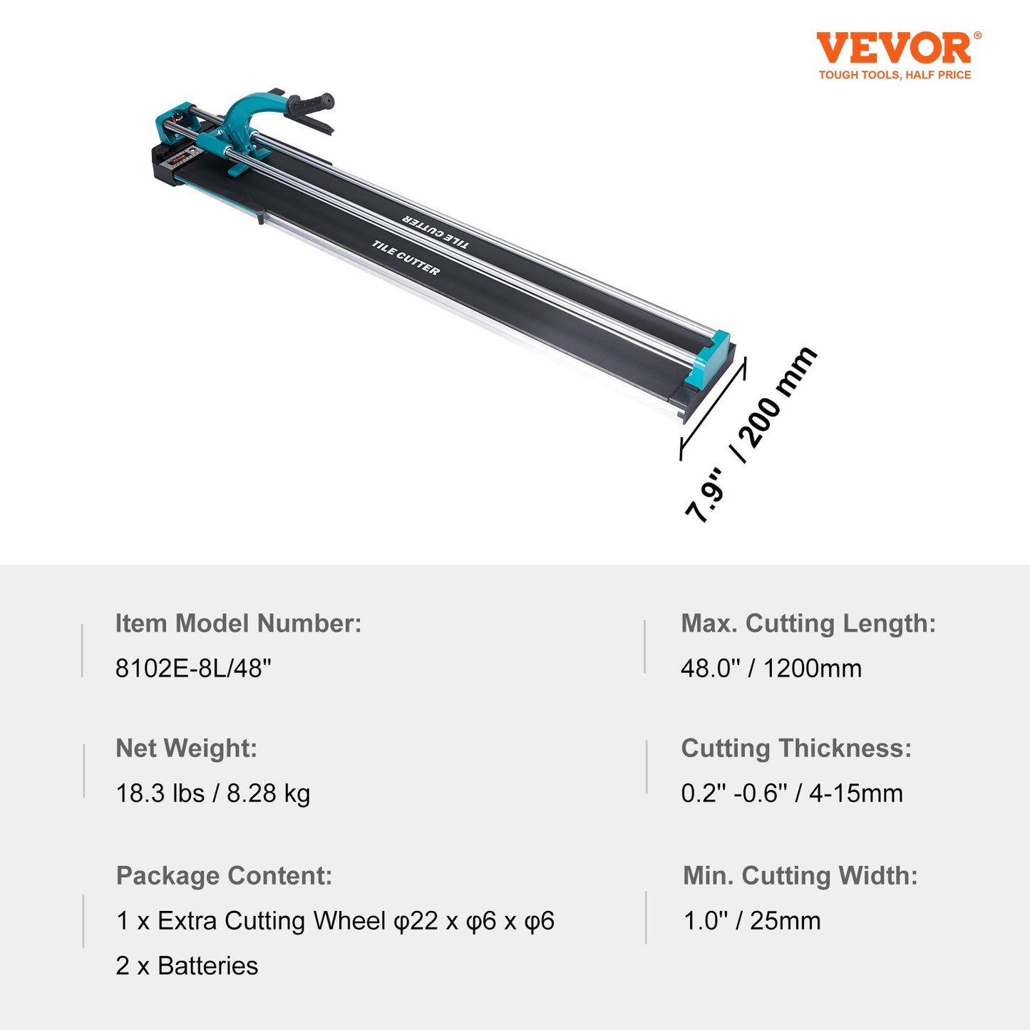 Manual Tile Cutter, 1200mm, Porcelain Ceramic Tile Cutter with Tungsten Carbide Cutting Wheel, Infrared V952-KCZQGJMSDIY1207LOV0