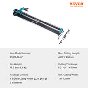 Manual Tile Cutter, 1200mm, Porcelain Ceramic Tile Cutter with Tungsten Carbide Cutting Wheel, Infrared V952-KCZQGJMSDIY1207LOV0