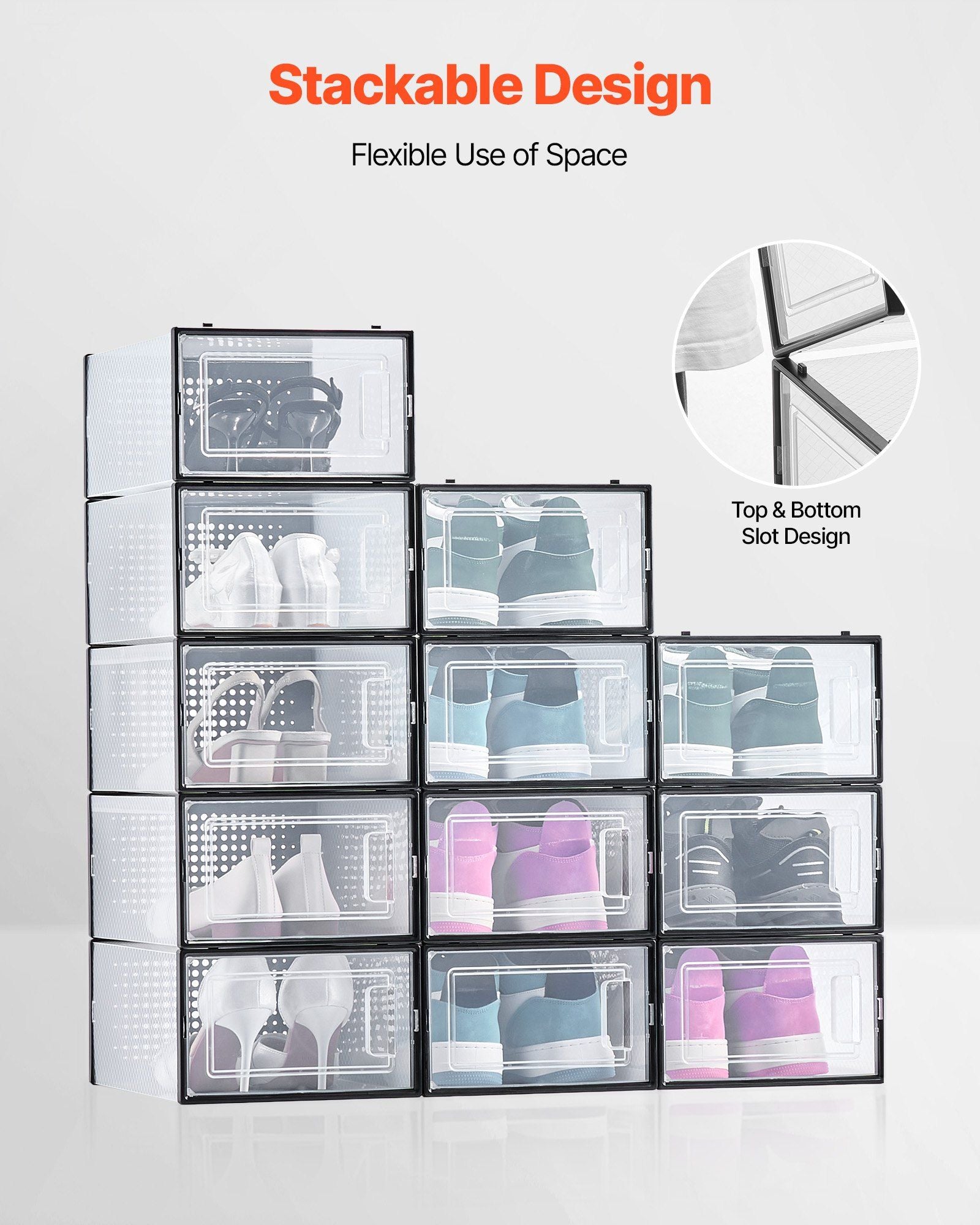Shoe Storage Boxes, 12 Pack Stackable Shoe Boxes Storage Organizers, Fit up to US Size 11, Plastic Modular V952-KDDBTMKKXHQKKM6V2001V0