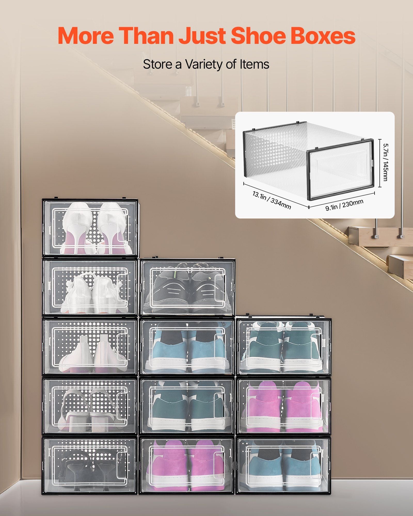 Shoe Storage Boxes, 12 Pack Stackable Shoe Boxes Storage Organizers, Fit up to US Size 11, Plastic Modular V952-KDDBTMKKXHQKKM6V2001V0