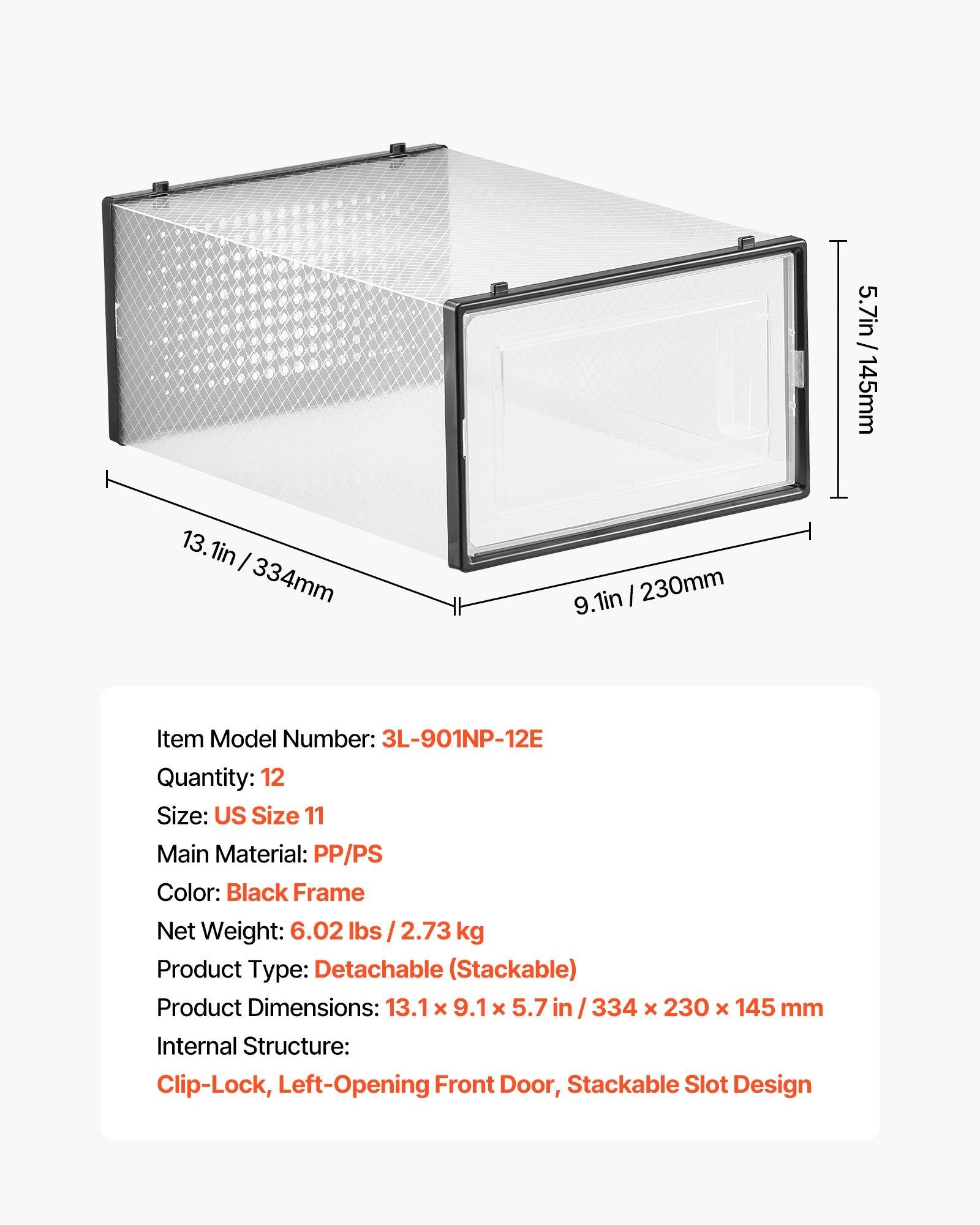 Shoe Storage Boxes, 12 Pack Stackable Shoe Boxes Storage Organizers, Fit up to US Size 11, Plastic Modular V952-KDDBTMKKXHQKKM6V2001V0