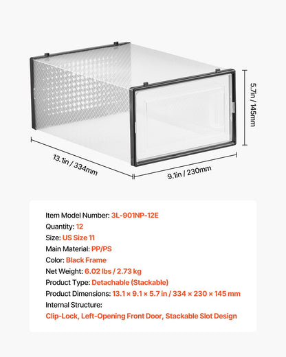 Shoe Storage Boxes, 12 Pack Stackable Shoe Boxes Storage Organizers, Fit up to US Size 11, Plastic Modular V952-KDDBTMKKXHQKKM6V2001V0