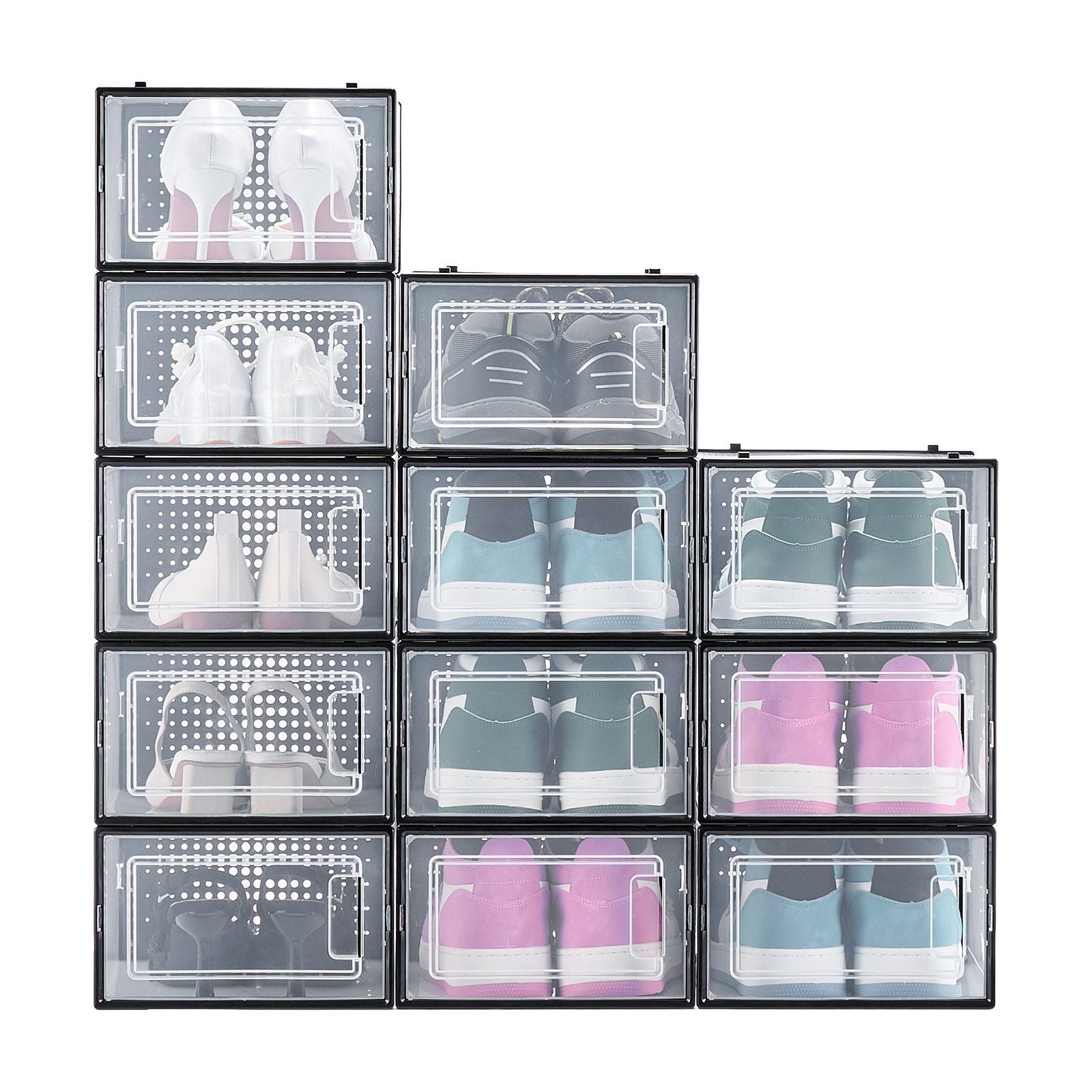 Shoe Storage Boxes, 12 Pack Stackable Shoe Boxes Storage Organizers, Fit up to US Size 11, Plastic Modular V952-KDDBTMKKXHQKKM6V2001V0