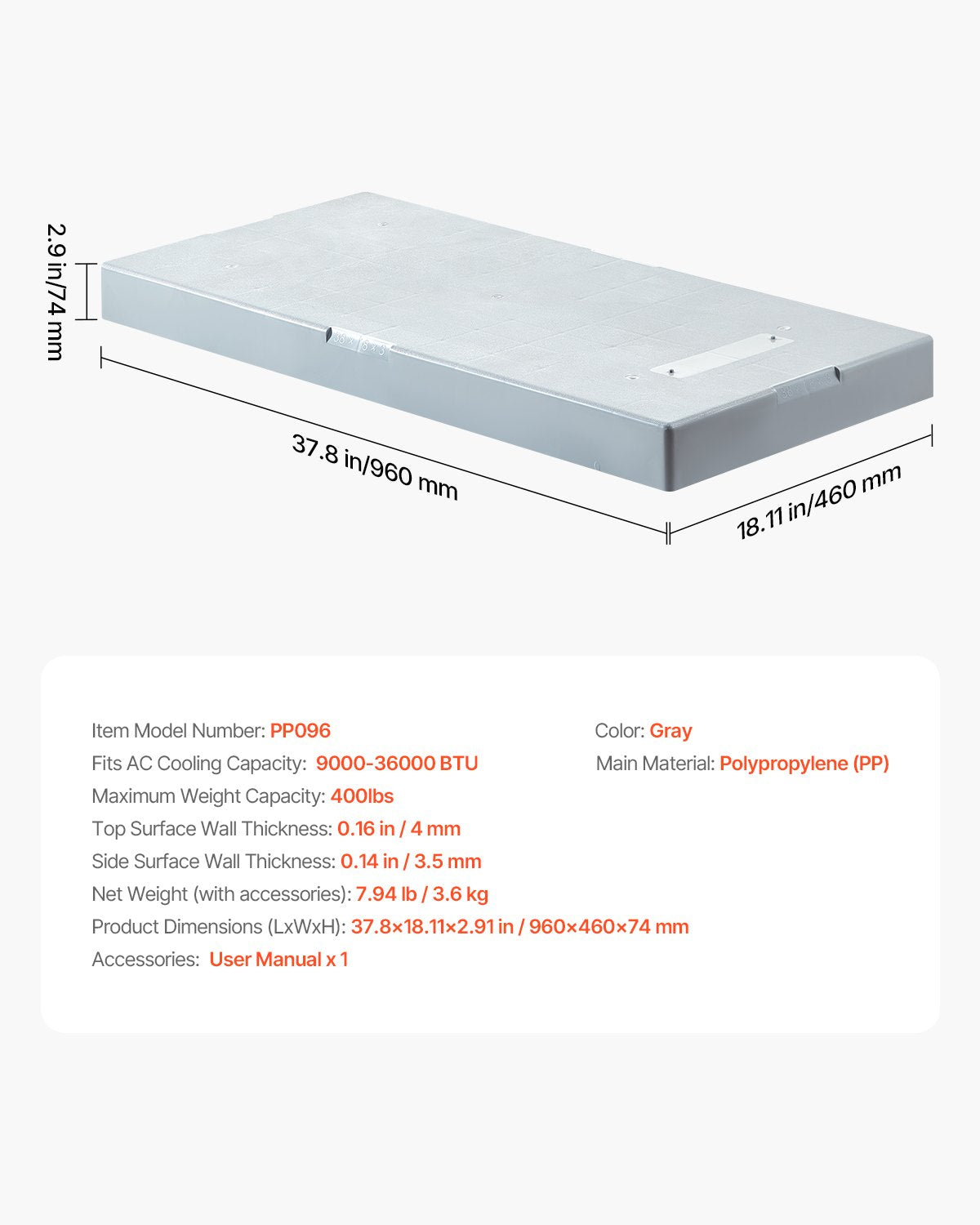 Mini Split Pad for 9000-36000 BTU Anti Vibration Outdoor Pads V952-KDDMFHDFZD90WGG3FV0