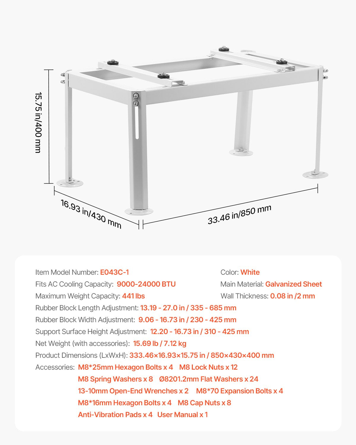 Mini Split Ground Stand Adjustable for 9000-24000 BTU 200kg Load V952-KDDMZJDCZJ90CZ0JYV0