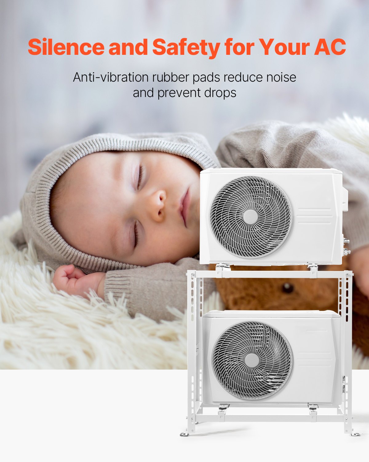 Mini Split Ground Stand, Anti-Vibration Mini Split Stand for 9000-18000 BTU Ductless Air Conditioner Heat V952-KDDMZJSCZJ9022BS6V0