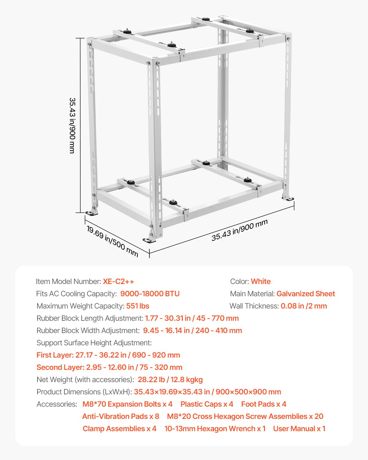 Mini Split Ground Stand, Anti-Vibration Mini Split Stand for 9000-18000 BTU Ductless Air Conditioner Heat V952-KDDMZJSCZJ9022BS6V0