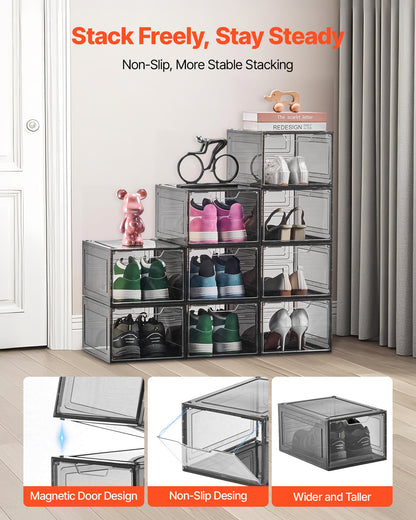 Shoe Storage Boxes, 9 Pack Clear Stackable Shoe Boxes Storage Organizers with Magnetic Door, Fit up to US V952-KDDQTMCXXHQK0RMOI001V0