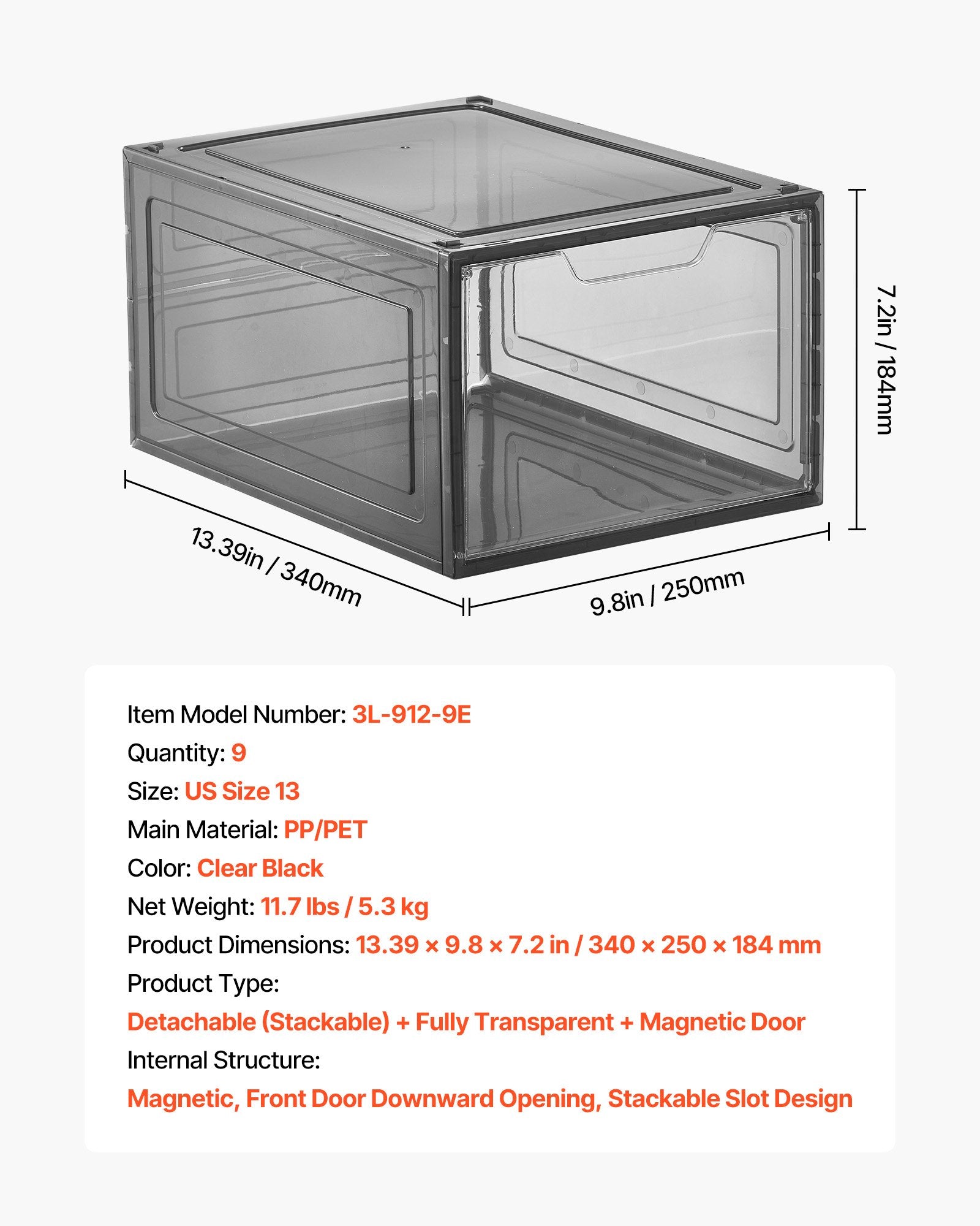 Shoe Storage Boxes, 9 Pack Clear Stackable Shoe Boxes Storage Organizers with Magnetic Door, Fit up to US V952-KDDQTMCXXHQK0RMOI001V0