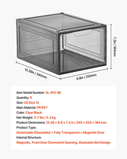 Shoe Storage Boxes, 9 Pack Clear Stackable Shoe Boxes Storage Organizers with Magnetic Door, Fit up to US V952-KDDQTMCXXHQK0RMOI001V0