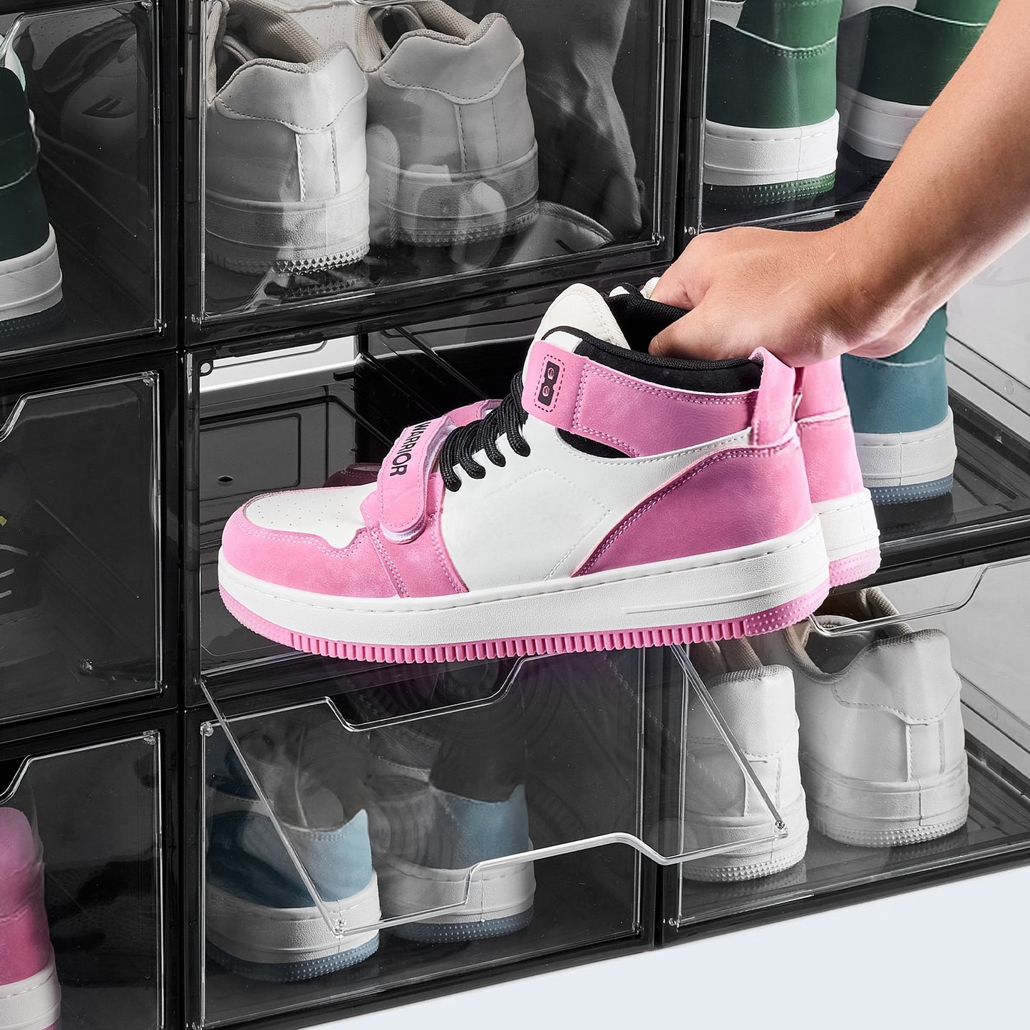 Shoe Storage Boxes, 9 Pack Clear Stackable Shoe Boxes Storage Organizers with Magnetic Door, Fit up to US V952-KDDQTMCXXHQK0RMOI001V0