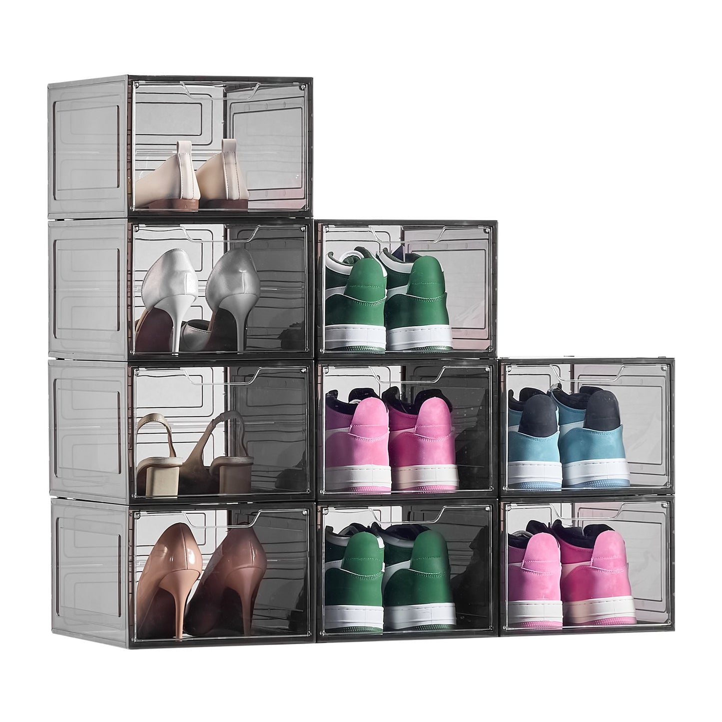 Shoe Storage Boxes, 9 Pack Clear Stackable Shoe Boxes Storage Organizers with Magnetic Door, Fit up to US V952-KDDQTMCXXHQK0RMOI001V0
