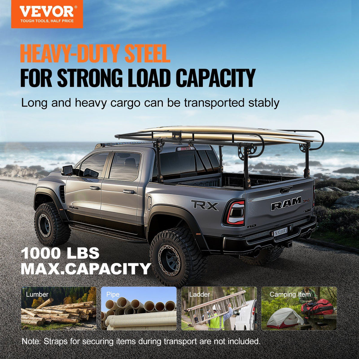 Truck Ladder Rack, 1000 LBS / 454 KG Strong Capacity Truck Racks, Non-Drilling / Drilling Installation for V952-KDJKDKCXLJKD1DVM9V0