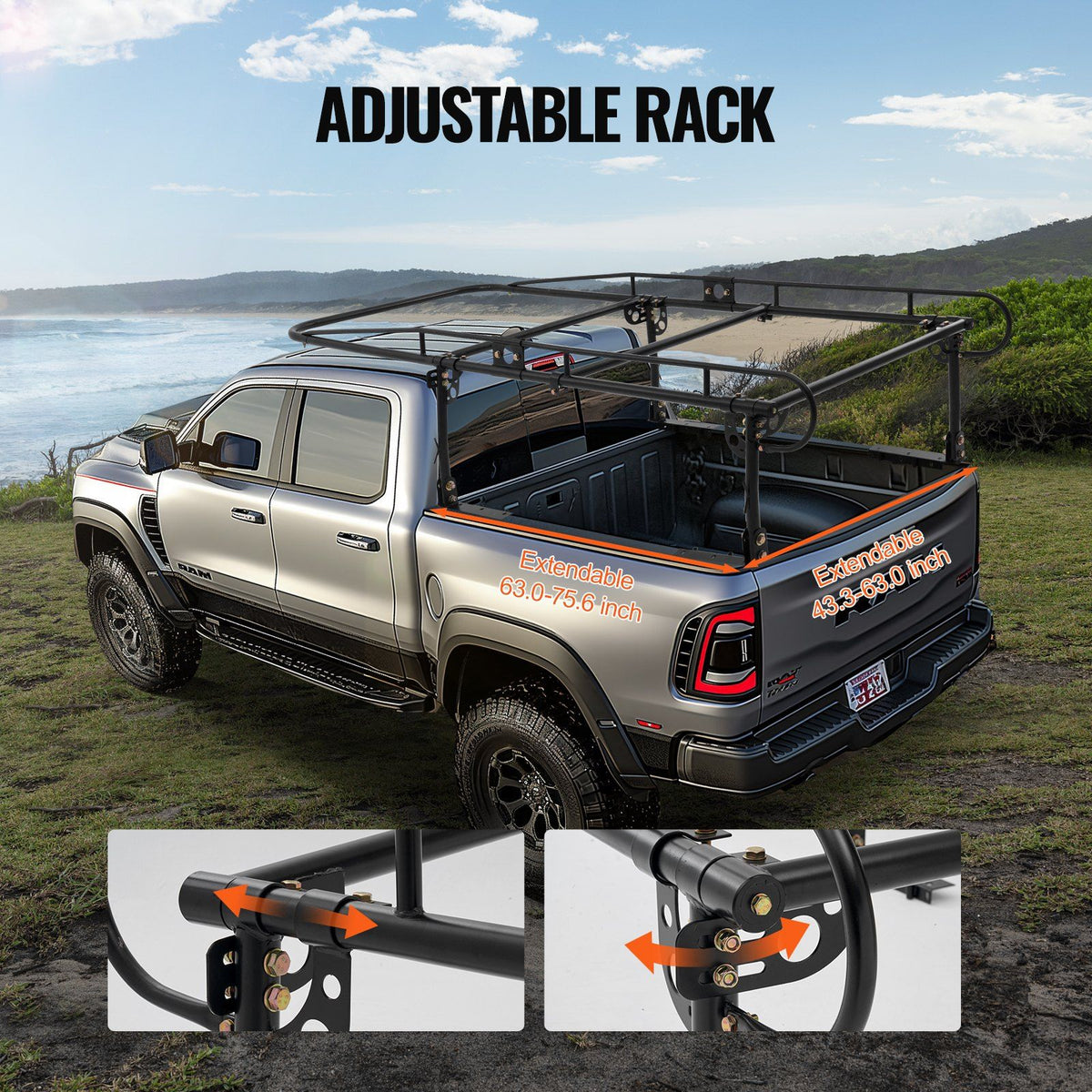 Truck Ladder Rack, 1000 LBS / 454 KG Strong Capacity Truck Racks, Non-Drilling / Drilling Installation for V952-KDJKDKCXLJKD1DVM9V0