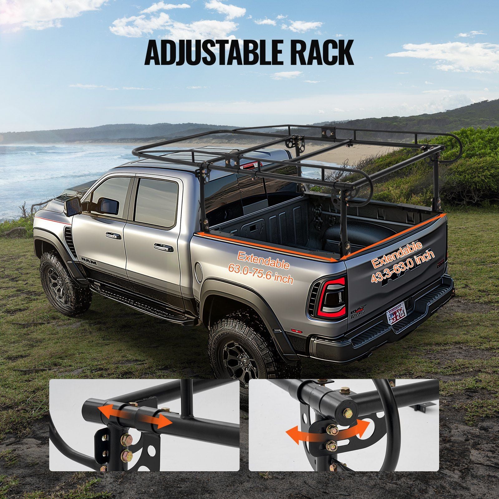 Truck Ladder Rack, 1000 LBS / 454 KG Strong Capacity Truck Racks, Non-Drilling / Drilling Installation for V952-KDJKDKCXLJKD1DVM9V0