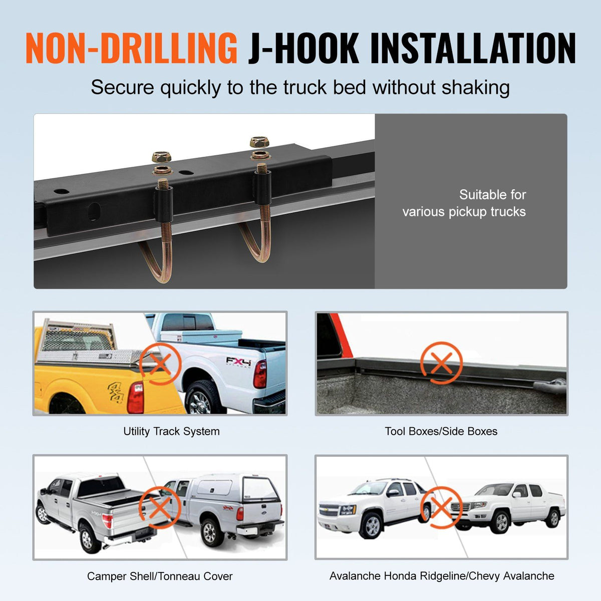 Truck Ladder Rack, 1000 LBS / 454 KG Strong Capacity Truck Racks, Non-Drilling / Drilling Installation for V952-KDJKDKCXLJKD1DVM9V0
