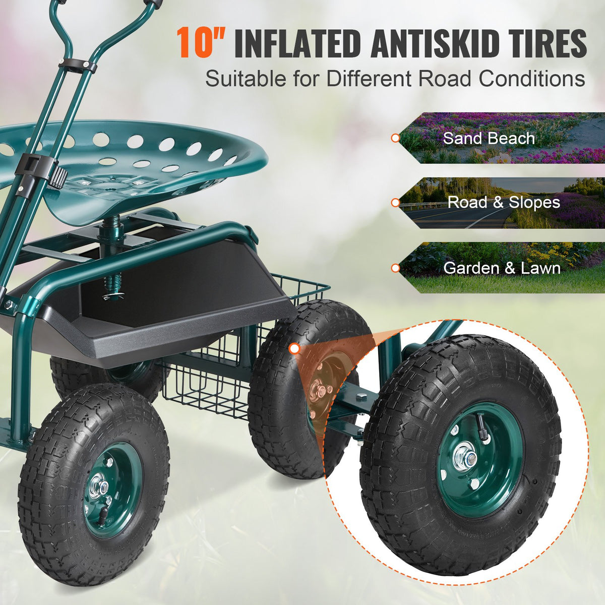 Garden Cart Rolling Workseat with Wheels, Gardening Stool for Planting, 360 Degree Swivel Seat, Wagon Scooter V952-KDJQXKQX0000M1EWPV0
