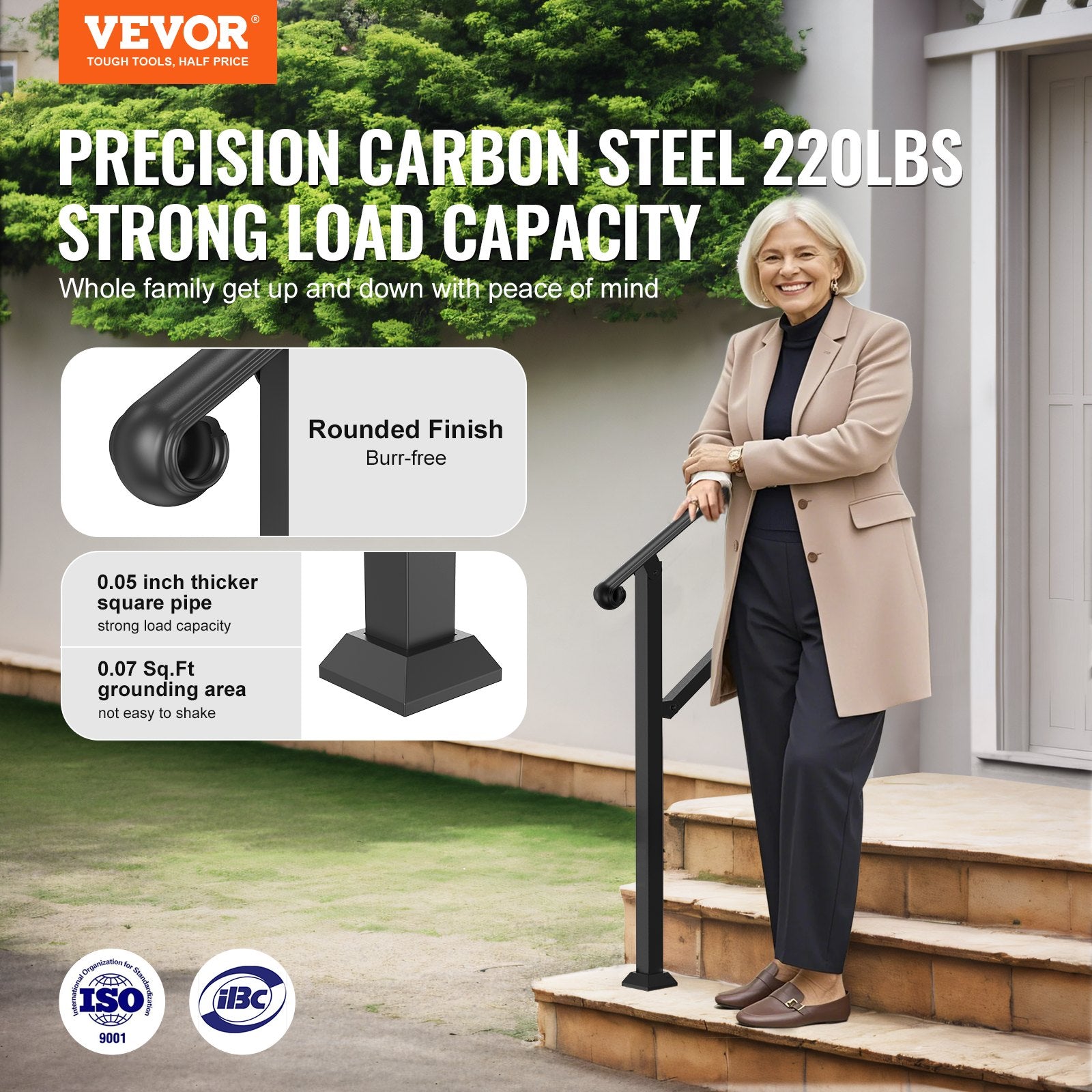 Handrails for Outdoor Steps, 2-3 Step Stair Hand Rail & Indoor Railing Kit, Railings for Outside Steps with V952-KDJSLZFSHSZW9HILGV0