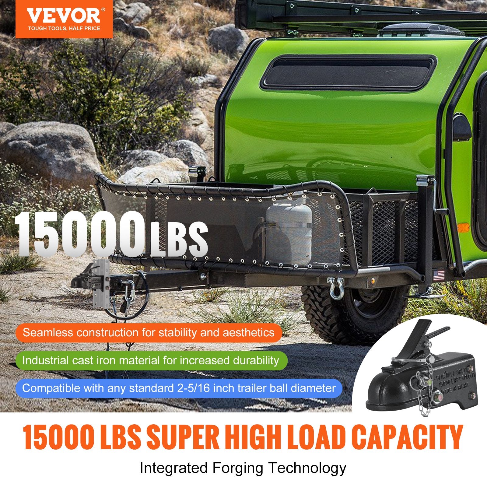 Adjustable Trailer Coupler, 2-5/16" Hitch Ball, 15000 lbs Capacity, Heavy Duty Cast Channel-Mount Coupler V952-KDJXTCOHQDZ2OQEGOV0