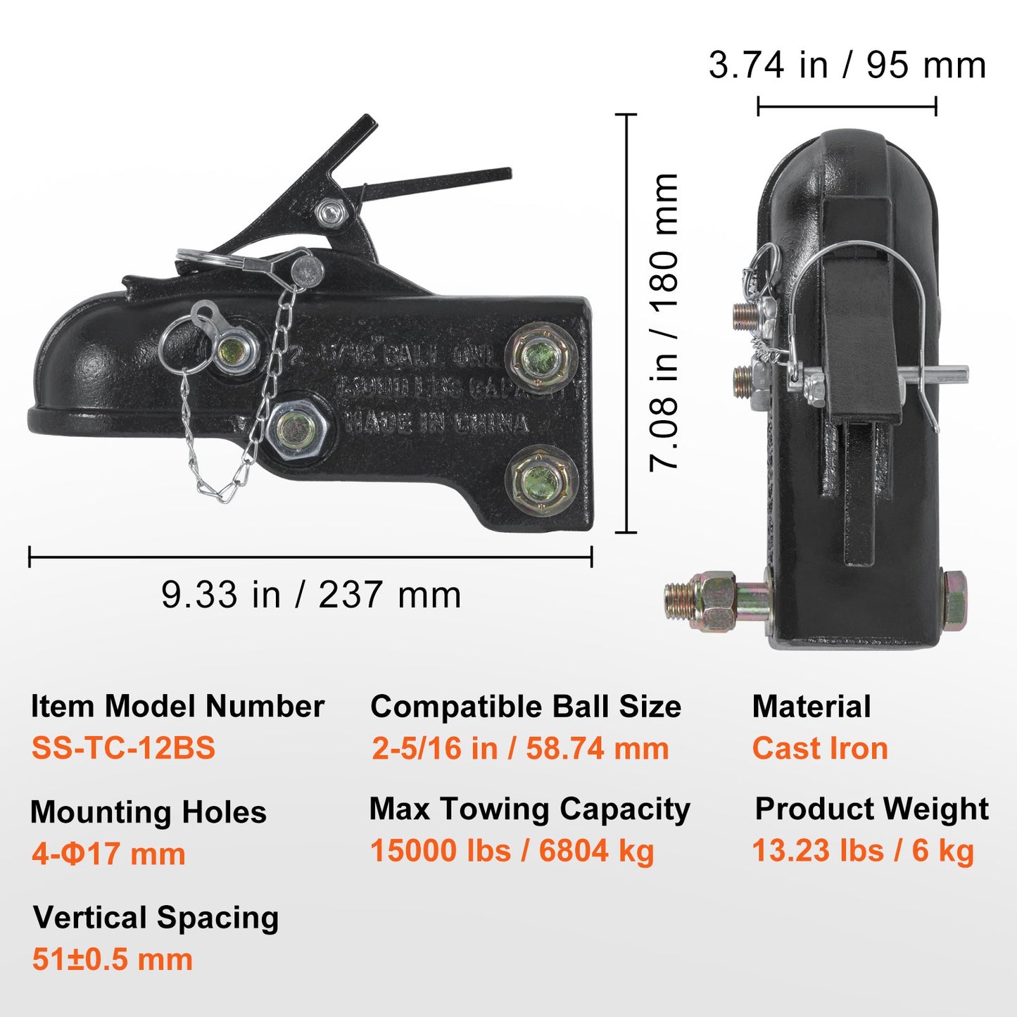 Adjustable Trailer Coupler, 2-5/16" Hitch Ball, 15000 lbs Capacity, Heavy Duty Cast Channel-Mount Coupler V952-KDJXTCOHQDZ2OQEGOV0