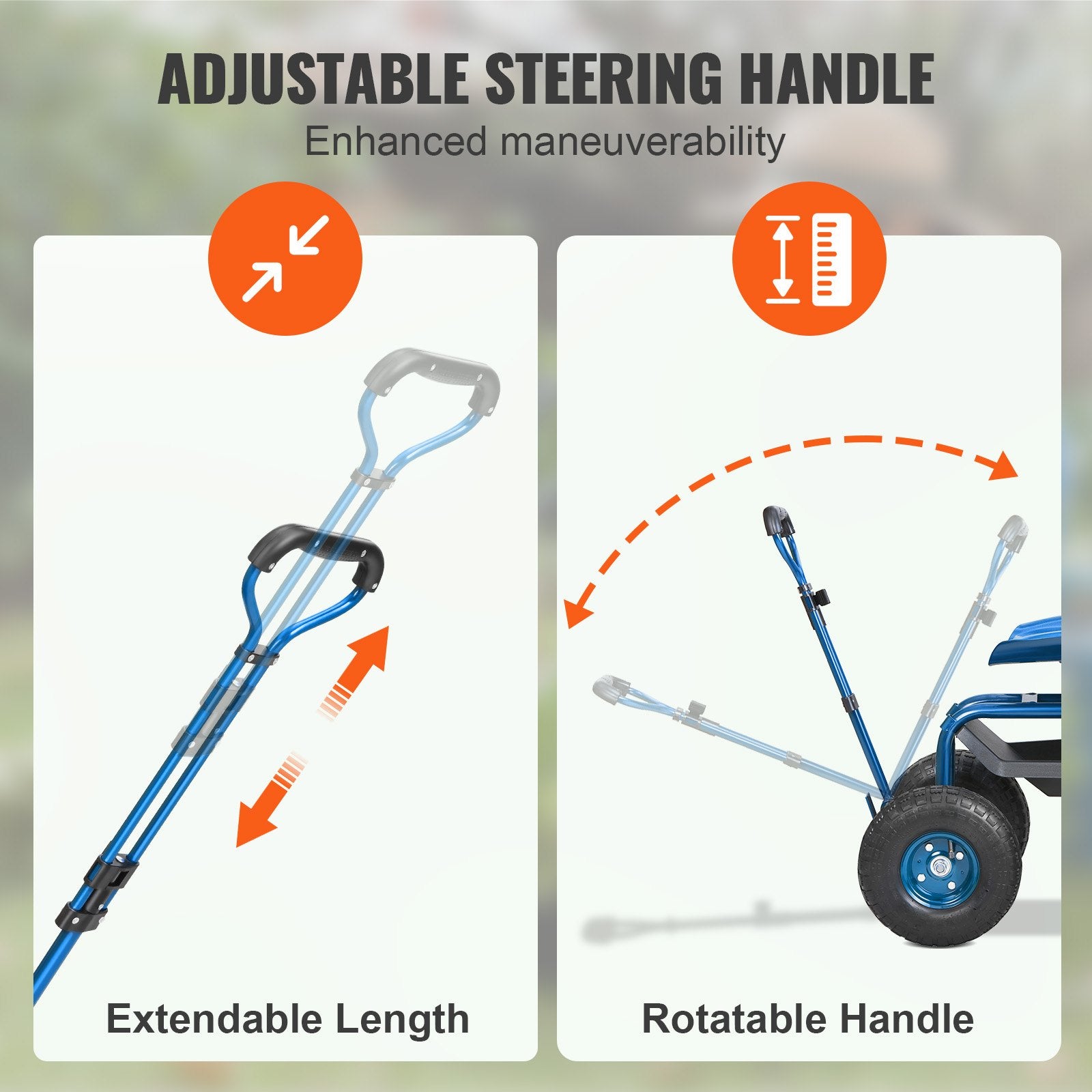 Rolling Garden Cart with Seat and Wheels Extendable Steer Handle Blue V952-KDJZXKZX0000VA4IPV0