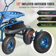 Rolling Garden Cart with Seat and Wheels Extendable Steer Handle Blue V952-KDJZXKZX0000VA4IPV0