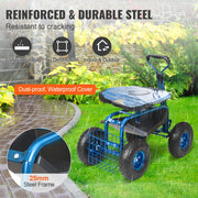 Rolling Garden Cart with Seat and Wheels Extendable Steer Handle Blue V952-KDJZXKZX0000VA4IPV0