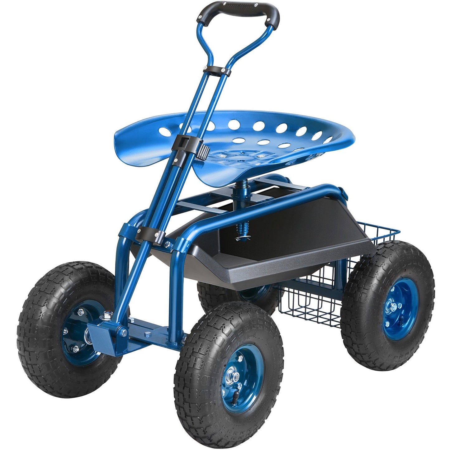 Rolling Garden Cart with Seat and Wheels Extendable Steer Handle Blue V952-KDJZXKZX0000VA4IPV0