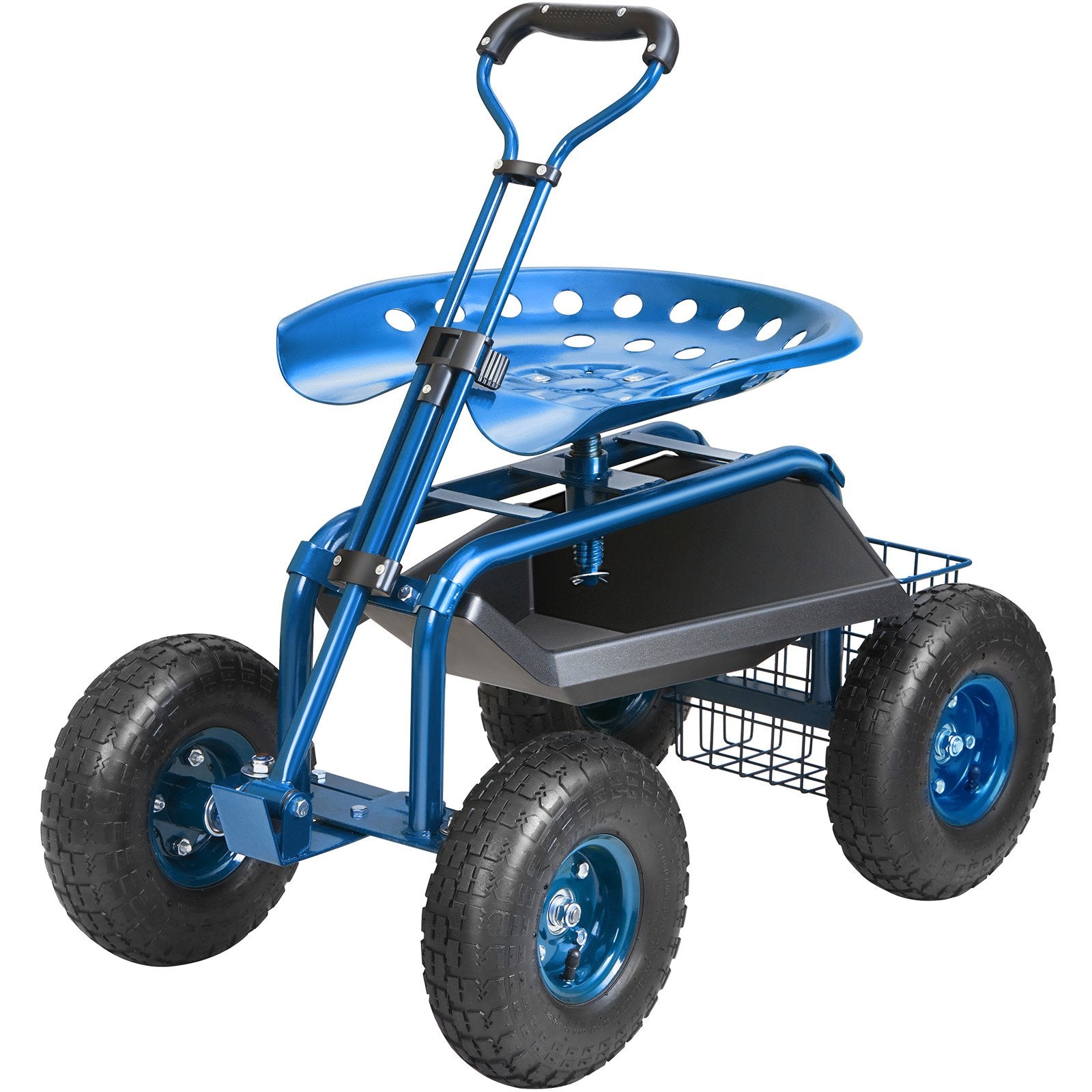 Rolling Garden Cart with Seat and Wheels Extendable Steer Handle Blue V952-KDJZXKZX0000VA4IPV0
