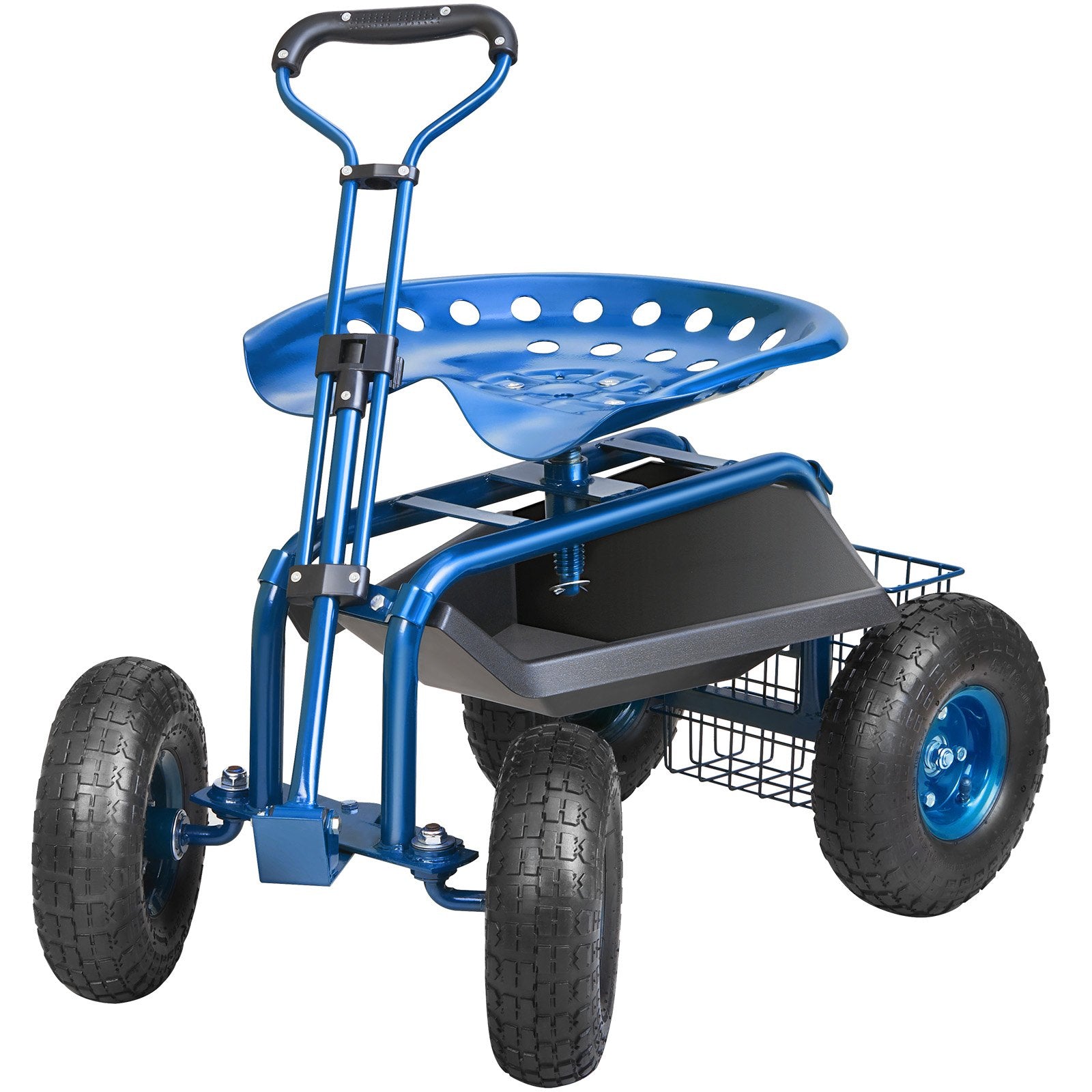 Rolling Garden Cart with Seat and Wheels Extendable Steer Handle Blue V952-KDJZXKZX0000VA4IPV0