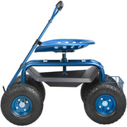 Rolling Garden Cart with Seat and Wheels Extendable Steer Handle Blue V952-KDJZXKZX0000VA4IPV0